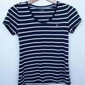 Nautica Blue White Striped Sailor Style Shirt Smal